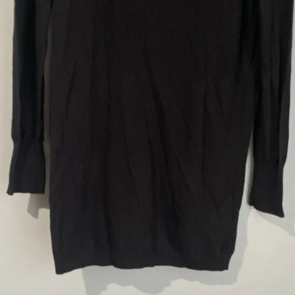 LOFT Faux Fur Collar Wool Blend Black Cardigan Size M Pockets Lightweight Button